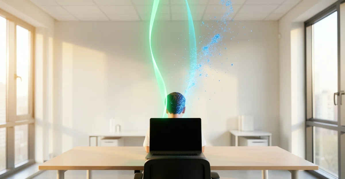 Office worker at a laptop weighing approved AI tools against unapproved AI chatbots
