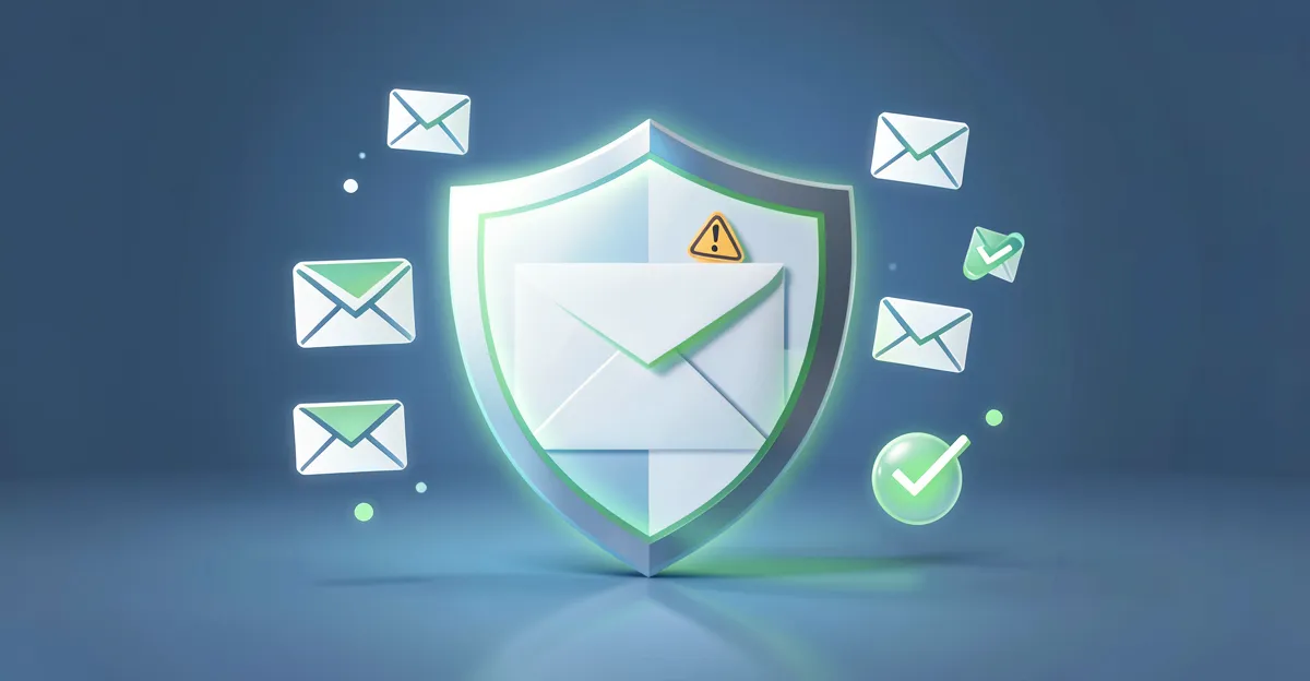 Email security concept with shield and envelope