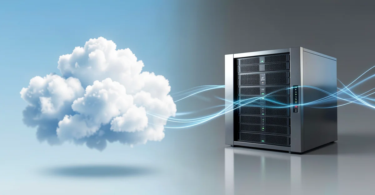 Cloud and server connected by light trails - backup comparison